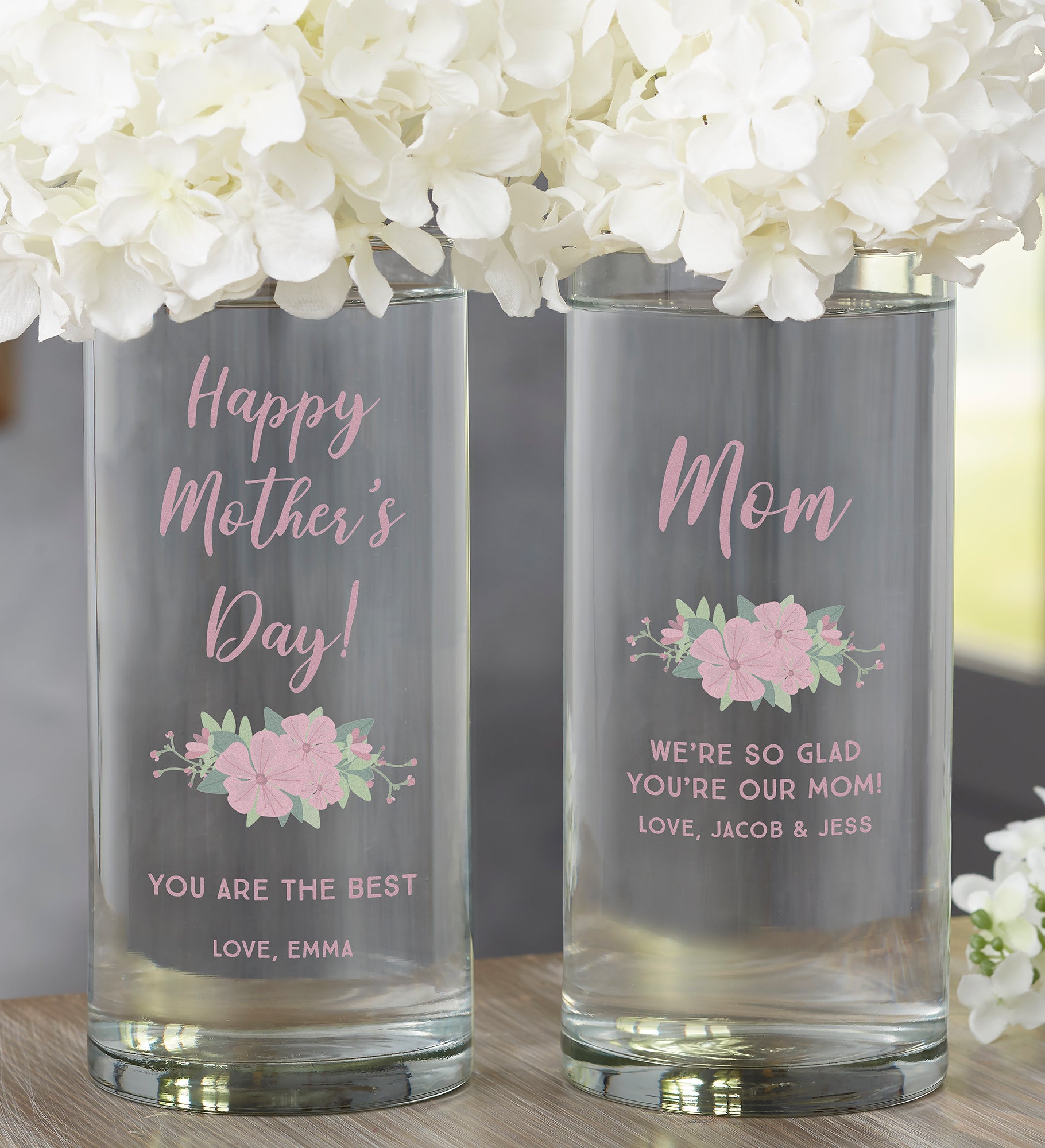 Floral Special Message Personalized 7.5" Cylinder Vase for Mom